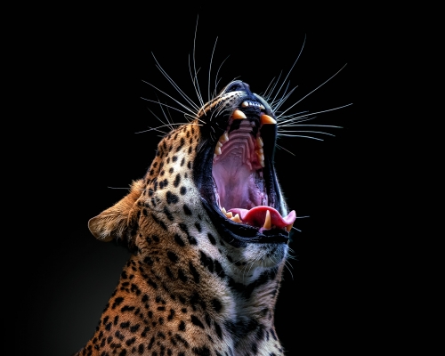 Sri Lanka Leopard (Panthera pardus kotiya) on black background studio photo